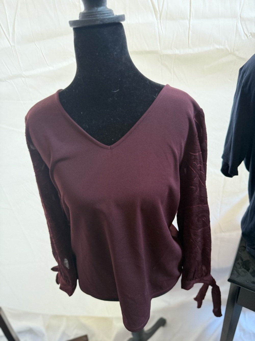 Ann Taylor Factory V-Neck Long Sleeve Top in Burgundy